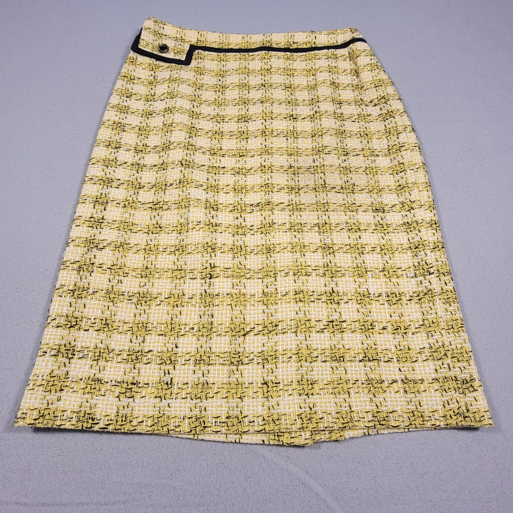 Vintage Carlisle Skirt Womens 12 Yellow Black Tweed 100% Silk Lined Career Retro